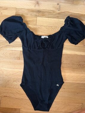 Topshop Black Puff Sleeve One-Piece Bodysuit